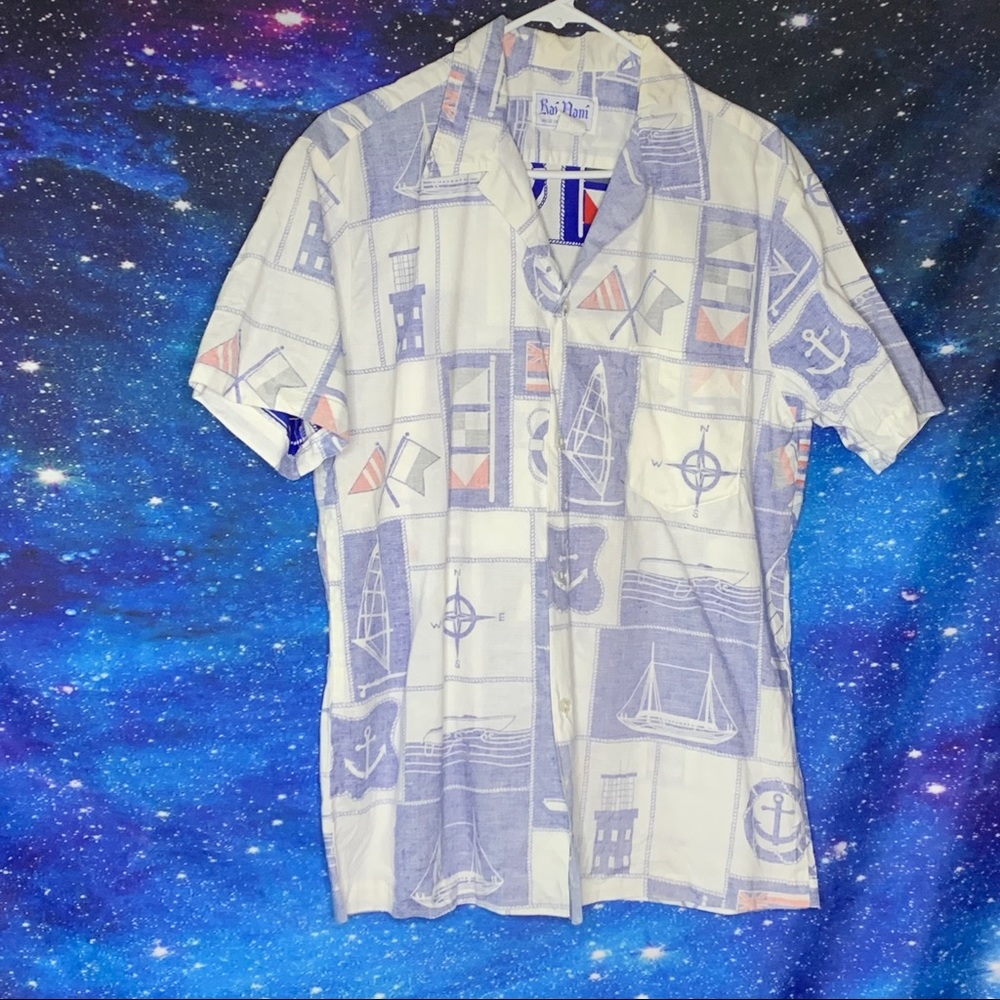 Rai Nani- Button Down Nautica Print Shirt Large